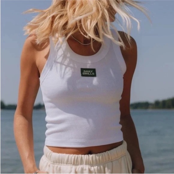 Daily Drills White Ribbed Tank M/L - Picture 1 of 3